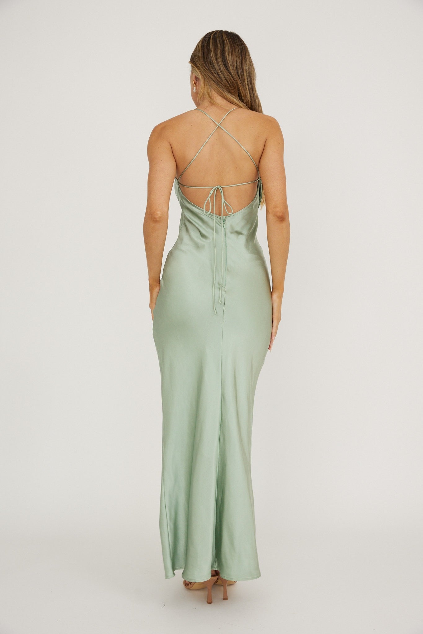 Lace Up Satin Maxi Dress