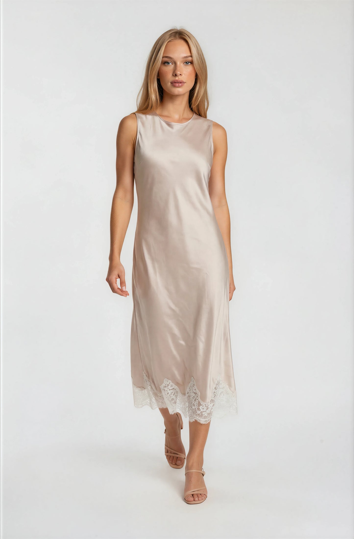 Satin Lace Trim Dress