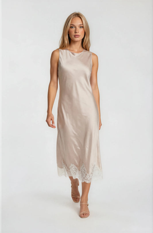 Satin Lace Trim Dress