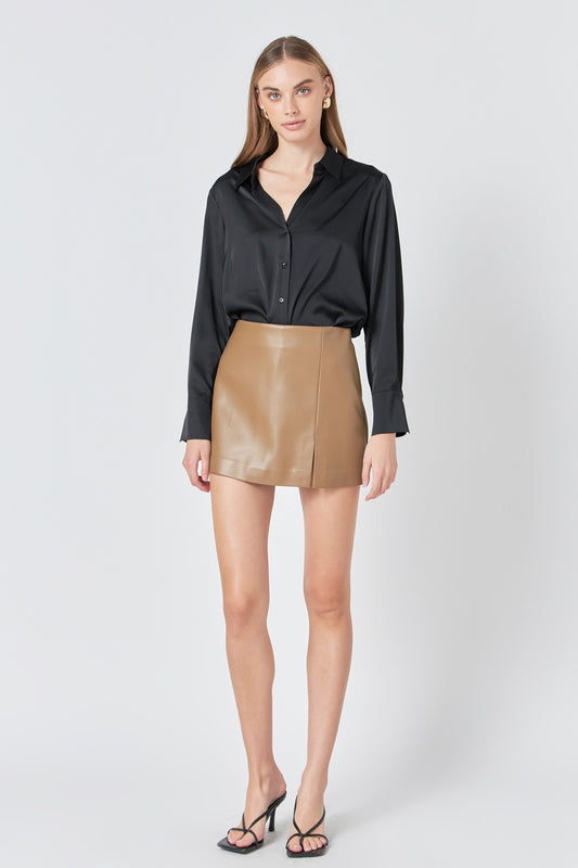 Faux Leather Taupe Skort